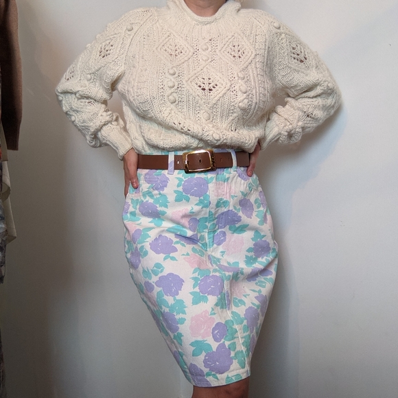 Vintage highwaised Pastel Floral denim penci skirt - Picture 13 of 15